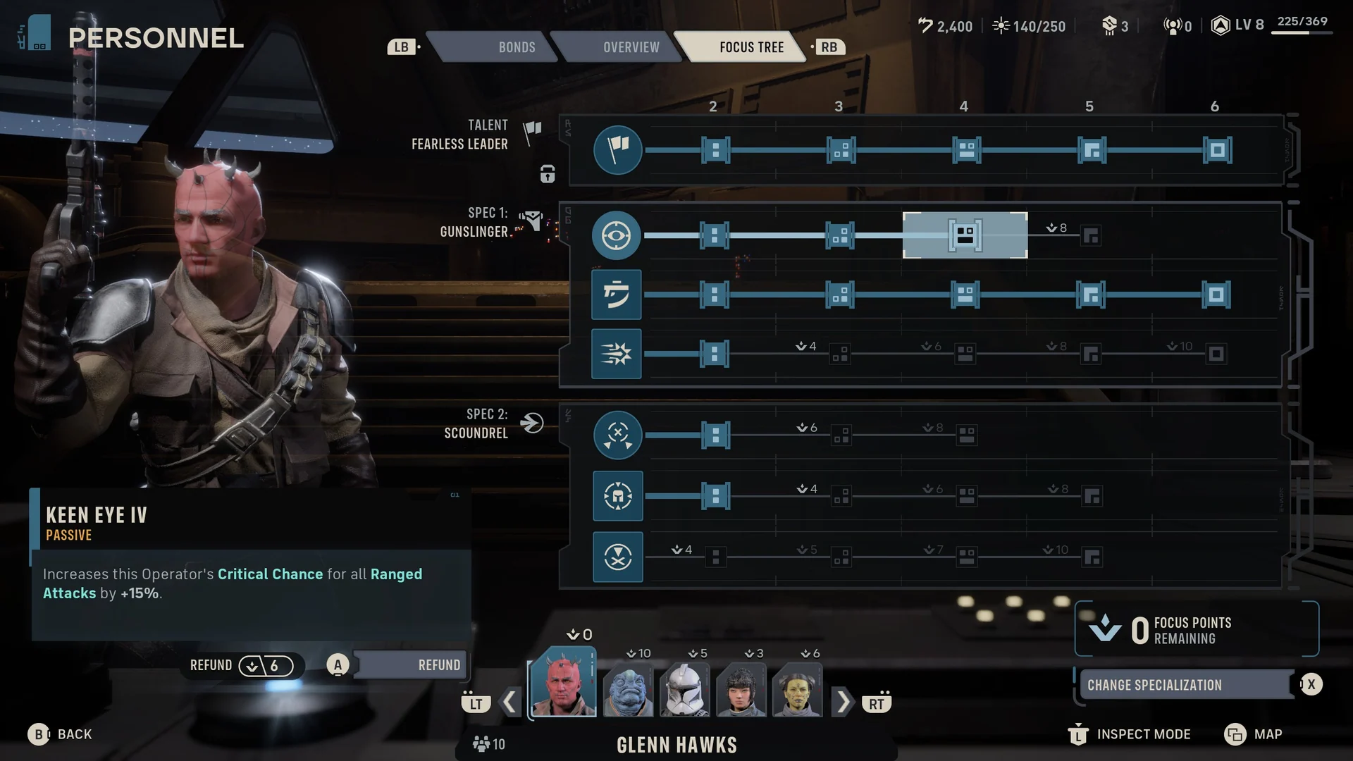 Zero Company character screen for choosing Operators