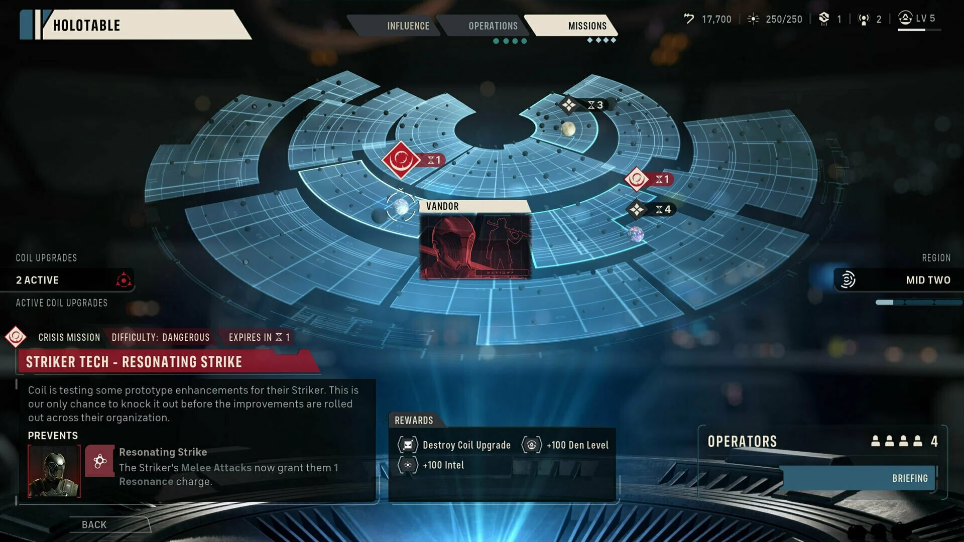 The STAR WARS Zero Company holotable showing a mission selection