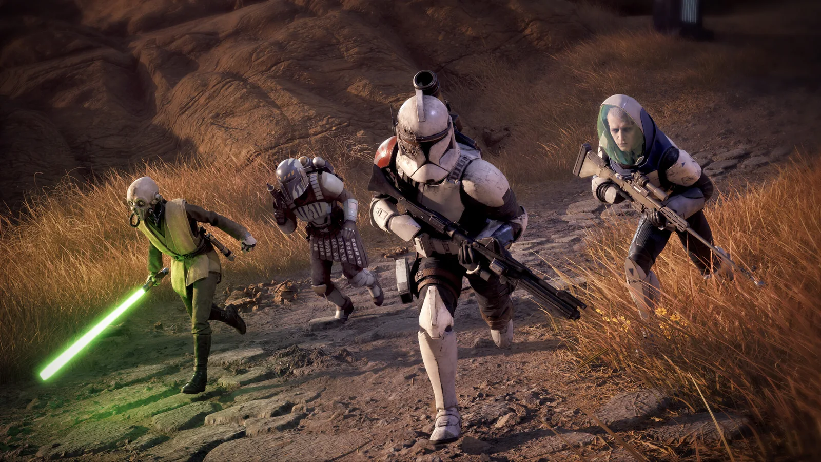 Zero Company Operators moving through a rocky mission area
